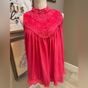 5 for $30 BOUTIQUE Pink Floral Crochet Mesh Tank Top